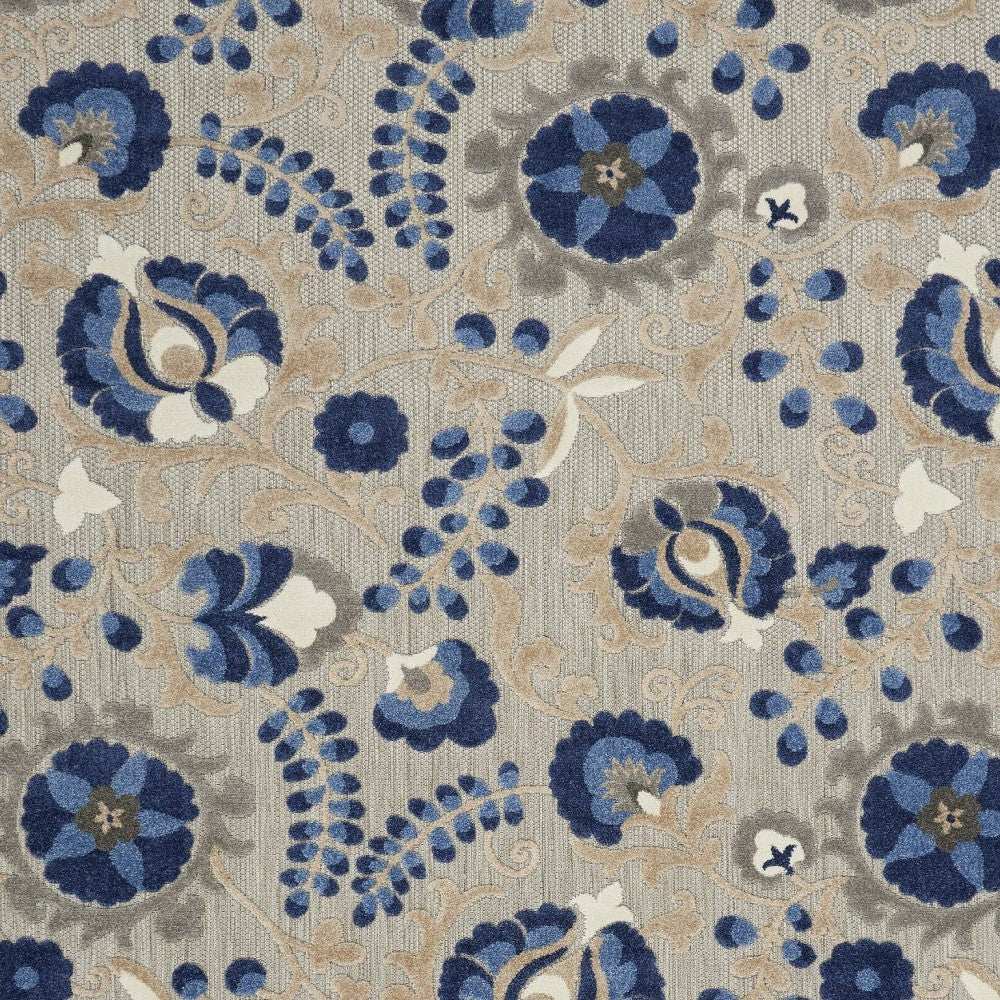 10' X 13' Natural And Blue Toile Non Skid Indoor Outdoor Area Rug - Homeroots - Flyclothing LLC
