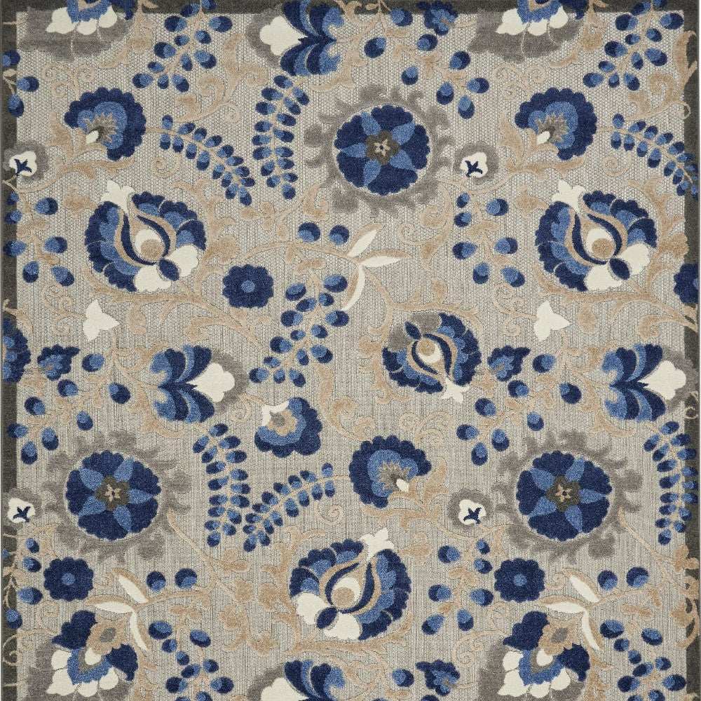 10' X 13' Natural And Blue Toile Non Skid Indoor Outdoor Area Rug - Homeroots - Flyclothing LLC