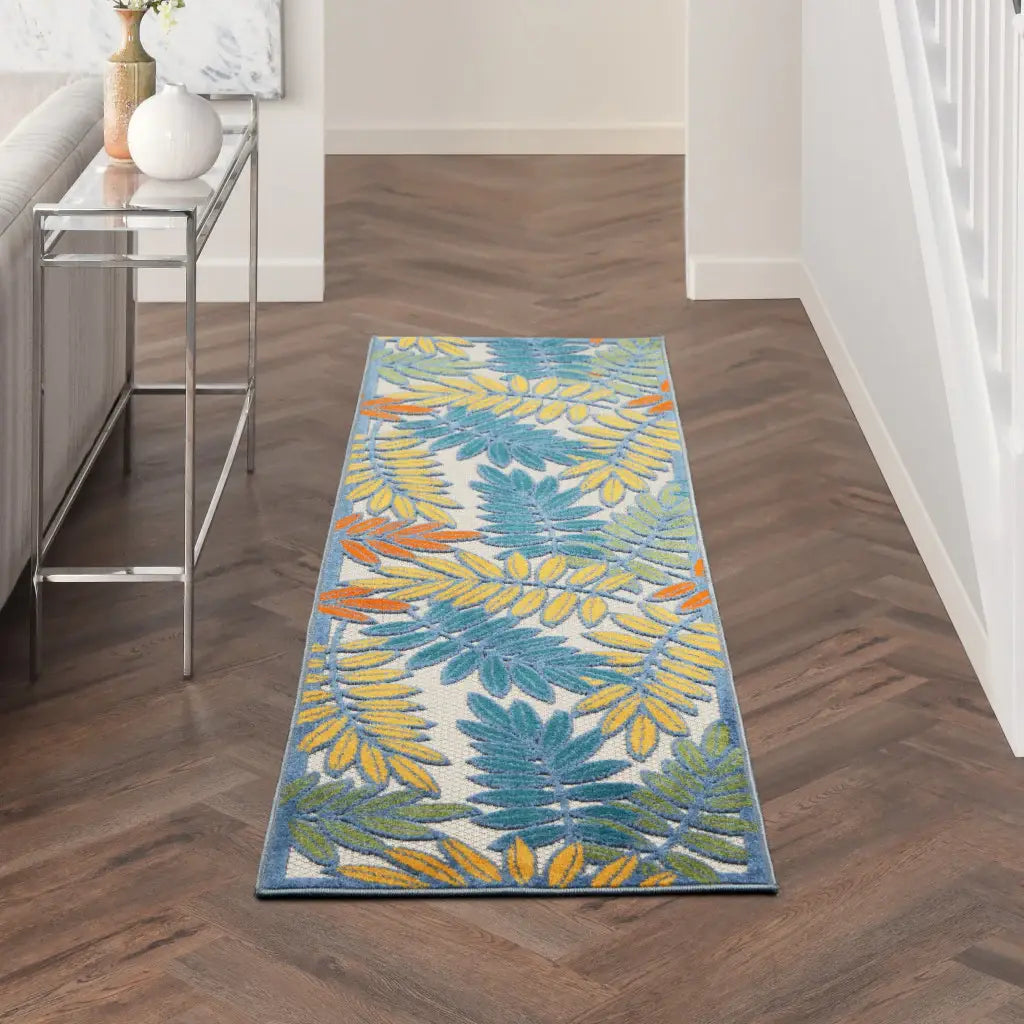 2' X 6' Ivory Floral Non Skid Indoor Outdoor Runner Rug - Homeroots - Flyclothing LLC