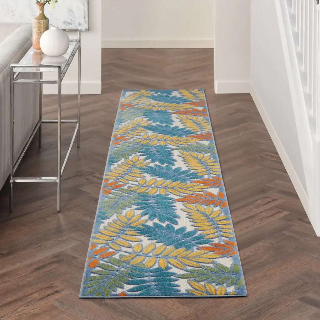 2' X 10' Ivory Floral Non Skid Indoor Outdoor Runner Rug - Homeroots - Flyclothing LLC