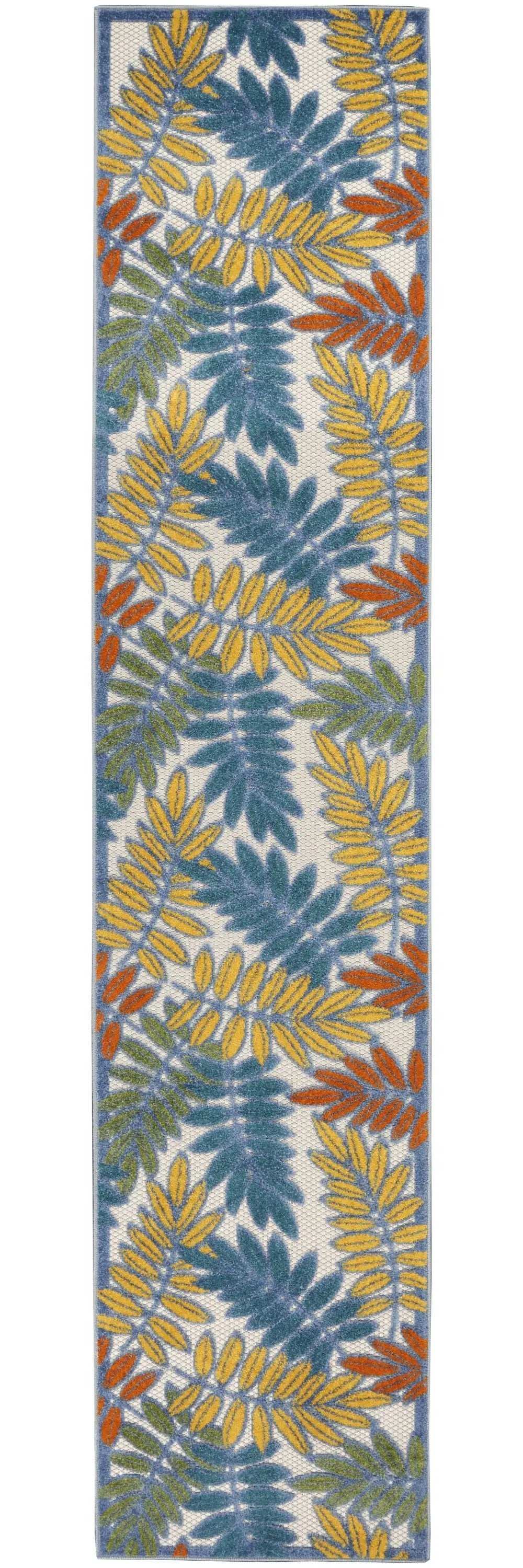 2' X 10' Ivory Floral Non Skid Indoor Outdoor Runner Rug - Homeroots - Flyclothing LLC