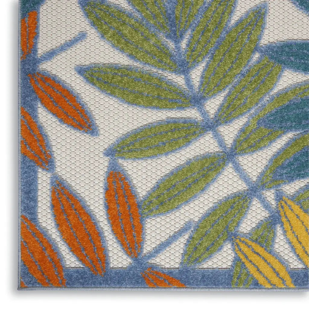 2' X 12' Ivory Teal And Gold Floral Non Skid Indoor Outdoor Runner Rug - Homeroots - Flyclothing LLC