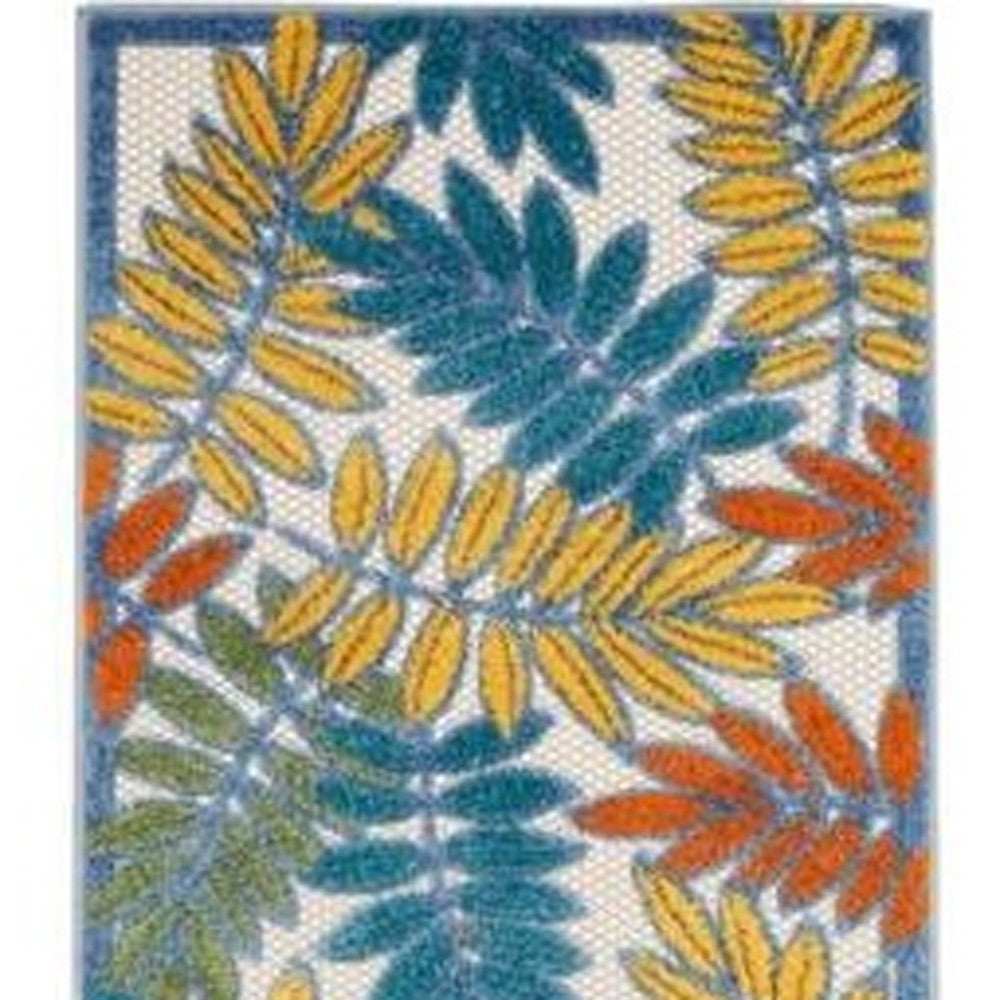 2' X 12' Ivory Teal And Gold Floral Non Skid Indoor Outdoor Runner Rug - Homeroots - Flyclothing LLC