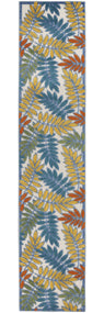 2' X 12' Ivory Teal And Gold Floral Non Skid Indoor Outdoor Runner Rug