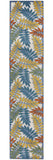 2' X 12' Ivory Teal And Gold Floral Non Skid Indoor Outdoor Runner Rug