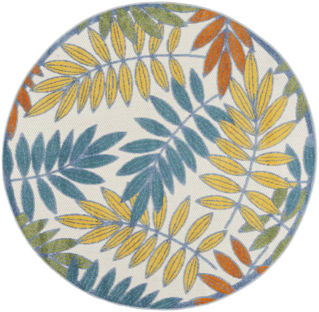 4' X 4' Ivory Round Floral Non Skid Indoor Outdoor Area Rug - Homeroots - Flyclothing LLC