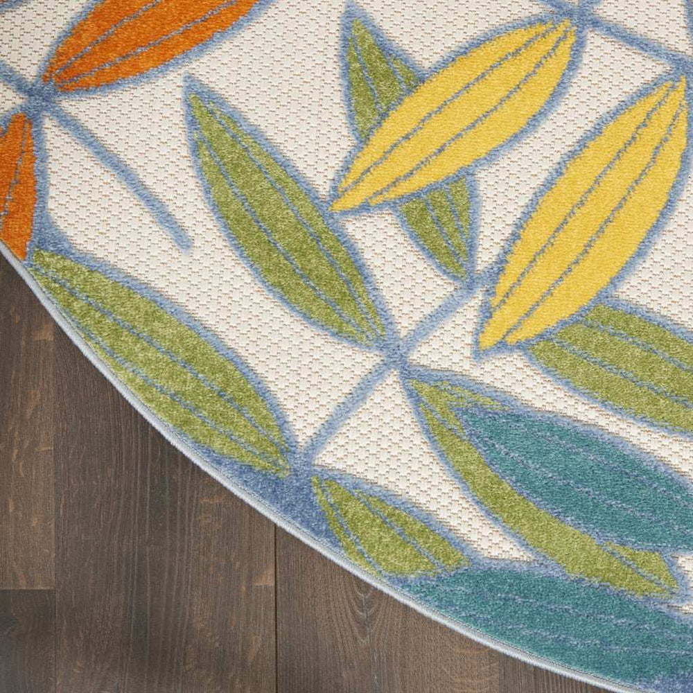 5' X 5' Ivory Round Floral Non Skid Indoor Outdoor Area Rug - Homeroots - Flyclothing LLC