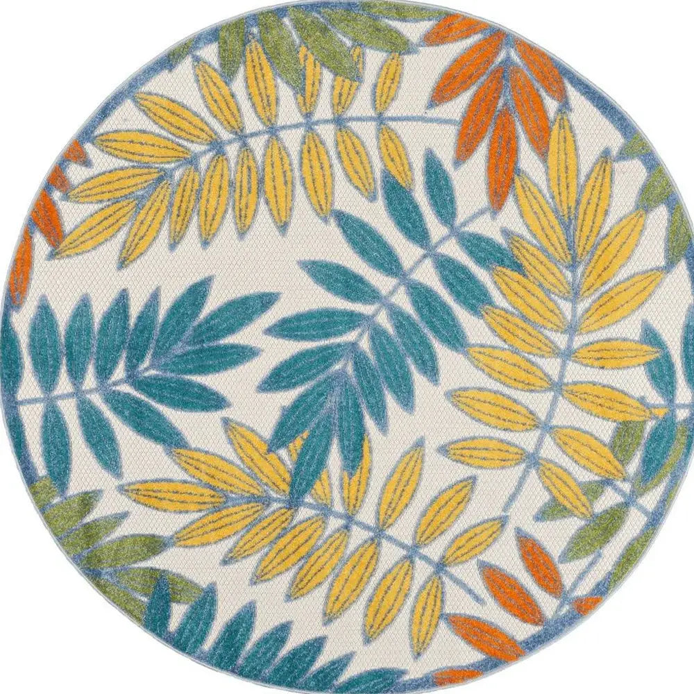 5' X 5' Ivory Round Floral Non Skid Indoor Outdoor Area Rug - Homeroots - Flyclothing LLC