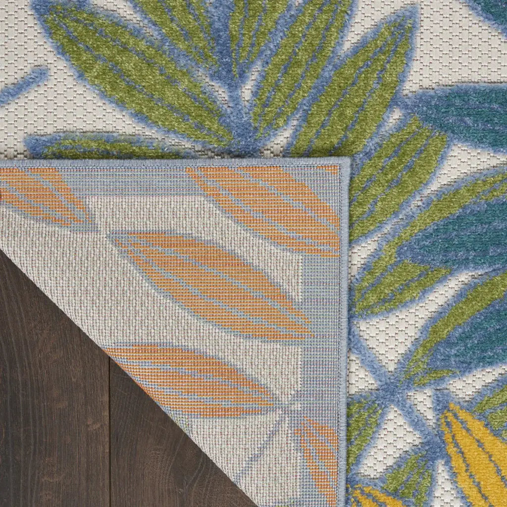 7' X 10' Ivory Teal And Gold Floral Non Skid Indoor Outdoor Area Rug - Homeroots - Flyclothing LLC