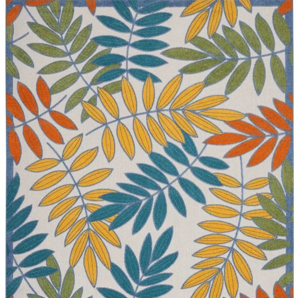 7' X 10' Ivory Teal And Gold Floral Non Skid Indoor Outdoor Area Rug - Homeroots - Flyclothing LLC