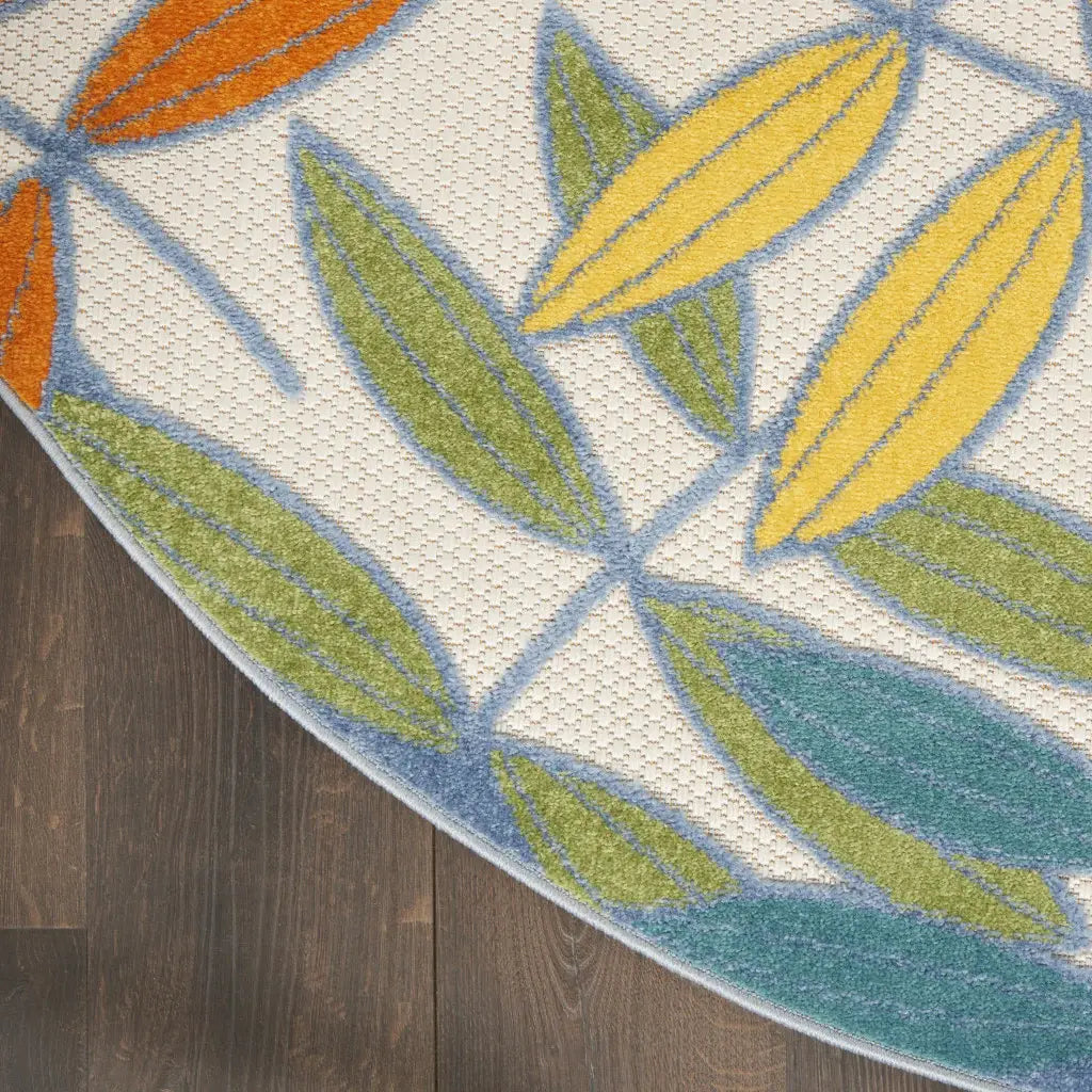 8' X 8' Ivory Round Floral Non Skid Indoor Outdoor Area Rug - Homeroots - Flyclothing LLC