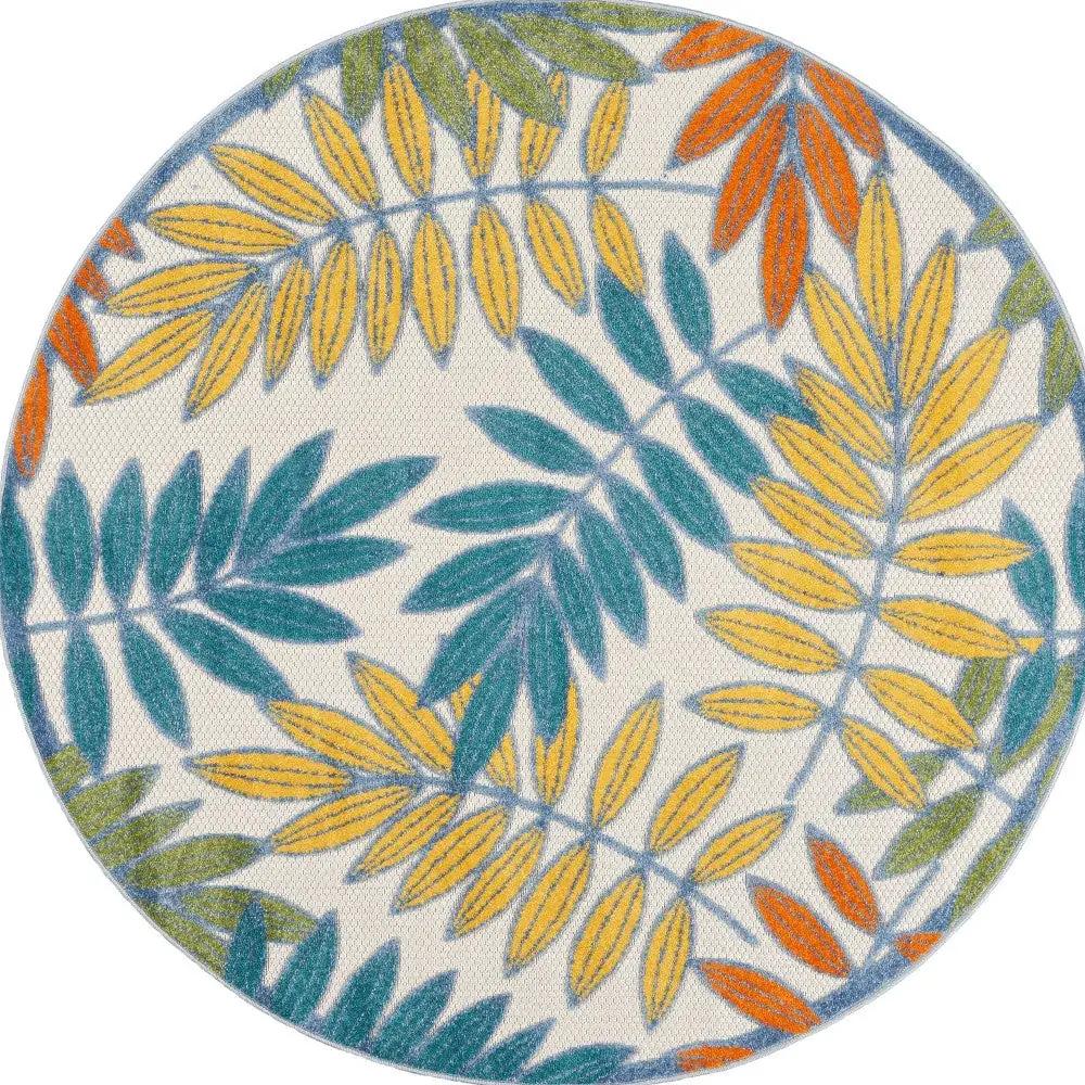 8' X 8' Ivory Round Floral Non Skid Indoor Outdoor Area Rug - Homeroots