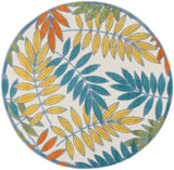 8' X 8' Ivory Round Floral Non Skid Indoor Outdoor Area Rug - Homeroots
