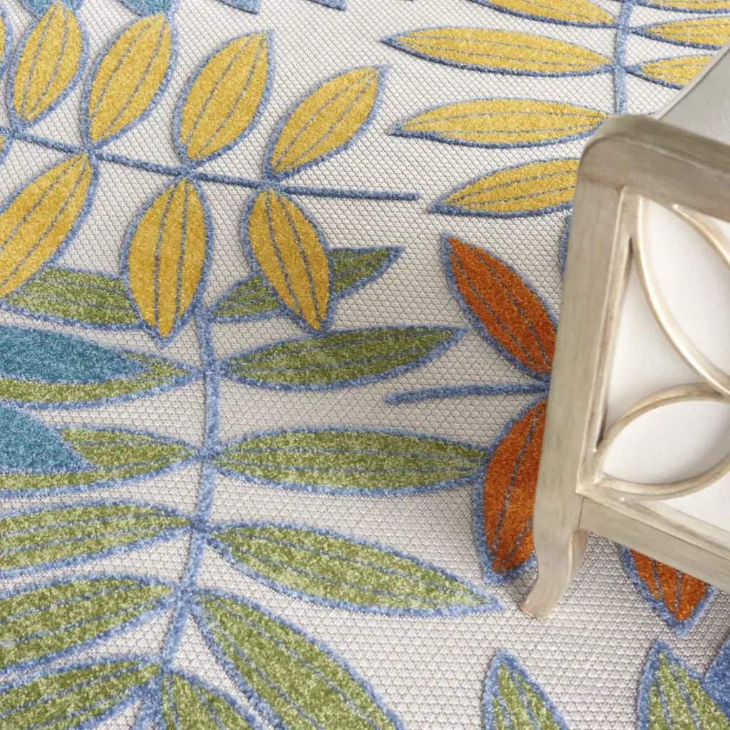 10' X 13' Ivory Floral Non Skid Indoor Outdoor Area Rug - Homeroots - Flyclothing LLC
