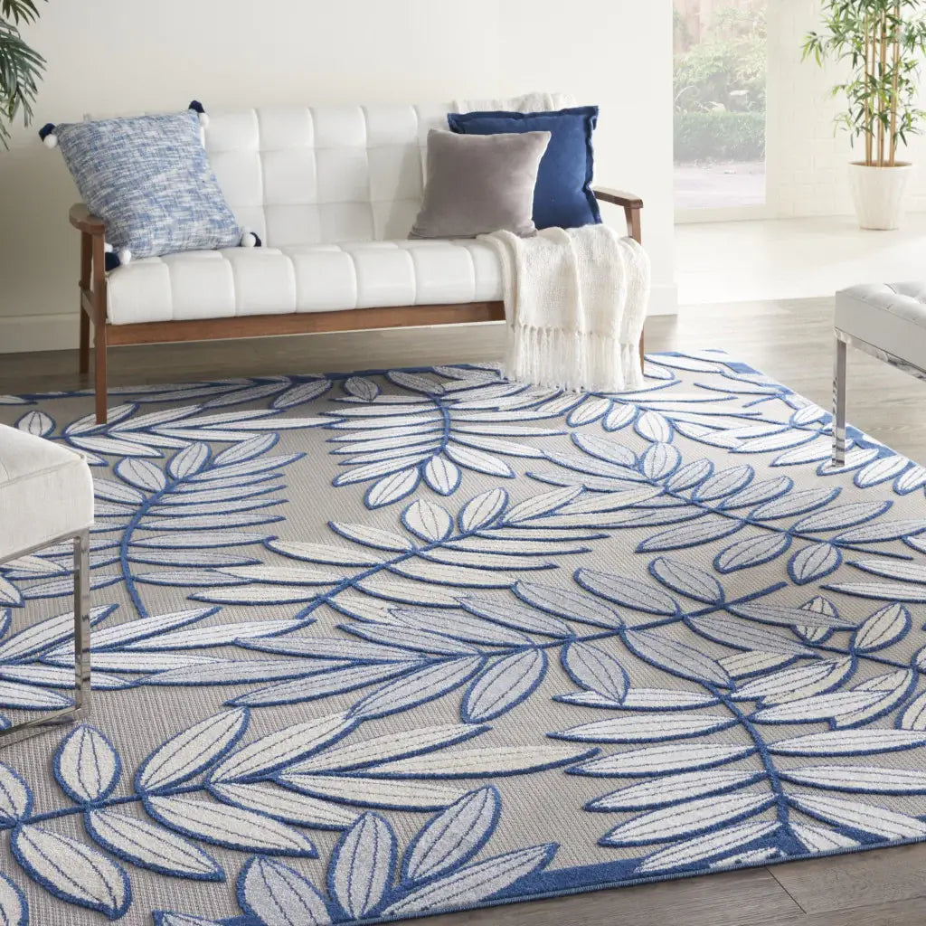 12' X 15' Ivory And Navy Floral Non Skid Indoor Outdoor Area Rug - Homeroots - Flyclothing LLC