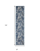 2' X 12' Ivory And Navy Floral Non Skid Indoor Outdoor Runner Rug - Homeroots - Flyclothing LLC
