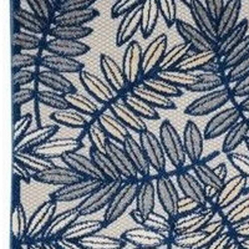 2' X 12' Ivory And Navy Floral Non Skid Indoor Outdoor Runner Rug - Homeroots - Flyclothing LLC