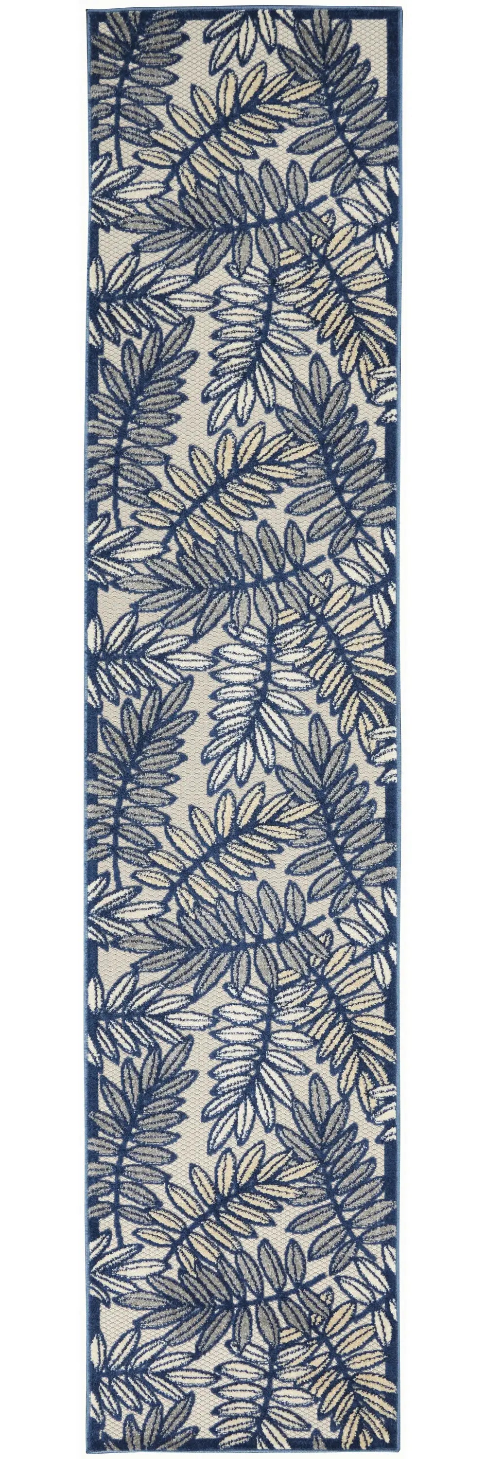 2' X 12' Ivory And Navy Floral Non Skid Indoor Outdoor Runner Rug - Homeroots - Flyclothing LLC
