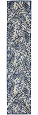 2' X 12' Ivory And Navy Floral Non Skid Indoor Outdoor Runner Rug - Homeroots - Flyclothing LLC