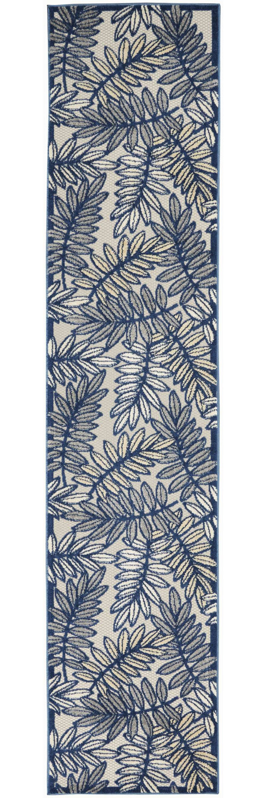 2' X 12' Ivory And Navy Floral Non Skid Indoor Outdoor Runner Rug - Homeroots - Flyclothing LLC