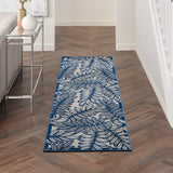 2' X 8' Ivory And Navy Floral Non Skid Indoor Outdoor Runner Rug - Homeroots