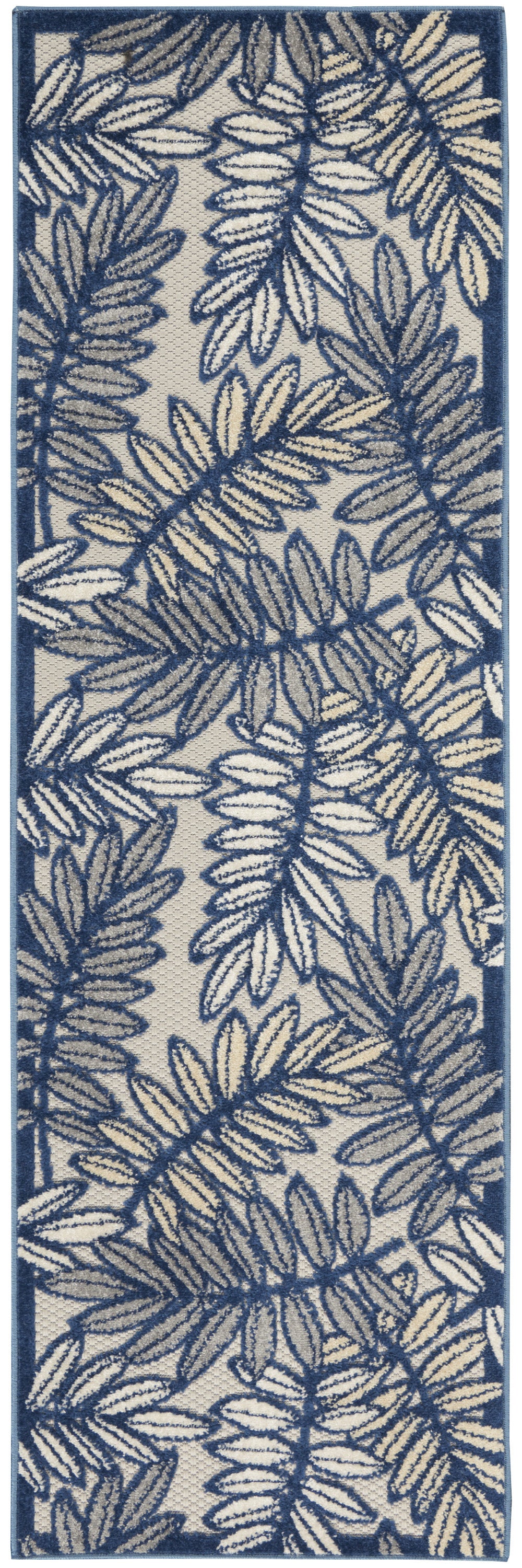 2' X 8' Ivory And Navy Floral Non Skid Indoor Outdoor Runner Rug - Homeroots