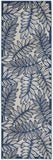 2' X 8' Ivory And Navy Floral Non Skid Indoor Outdoor Runner Rug - Homeroots