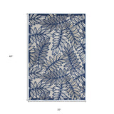 3' X 4' Ivory And Navy Floral Non Skid Indoor Outdoor Area Rug - Homeroots - Flyclothing LLC