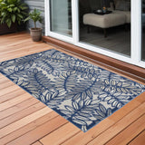 3' X 4' Ivory And Navy Floral Non Skid Indoor Outdoor Area Rug - Homeroots
