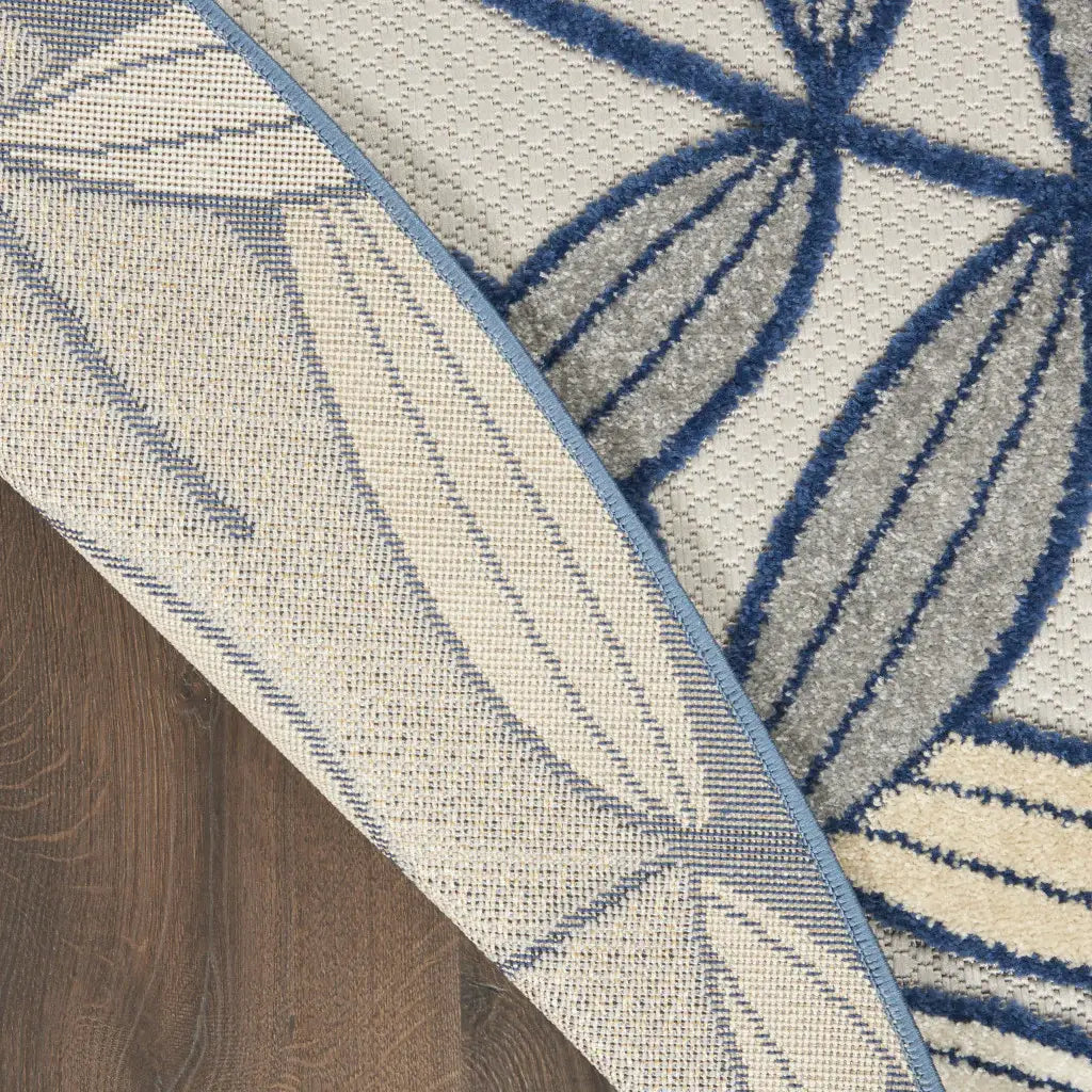 8' X 8' Ivory And Navy Round Floral Non Skid Indoor Outdoor Area Rug - Homeroots - Flyclothing LLC