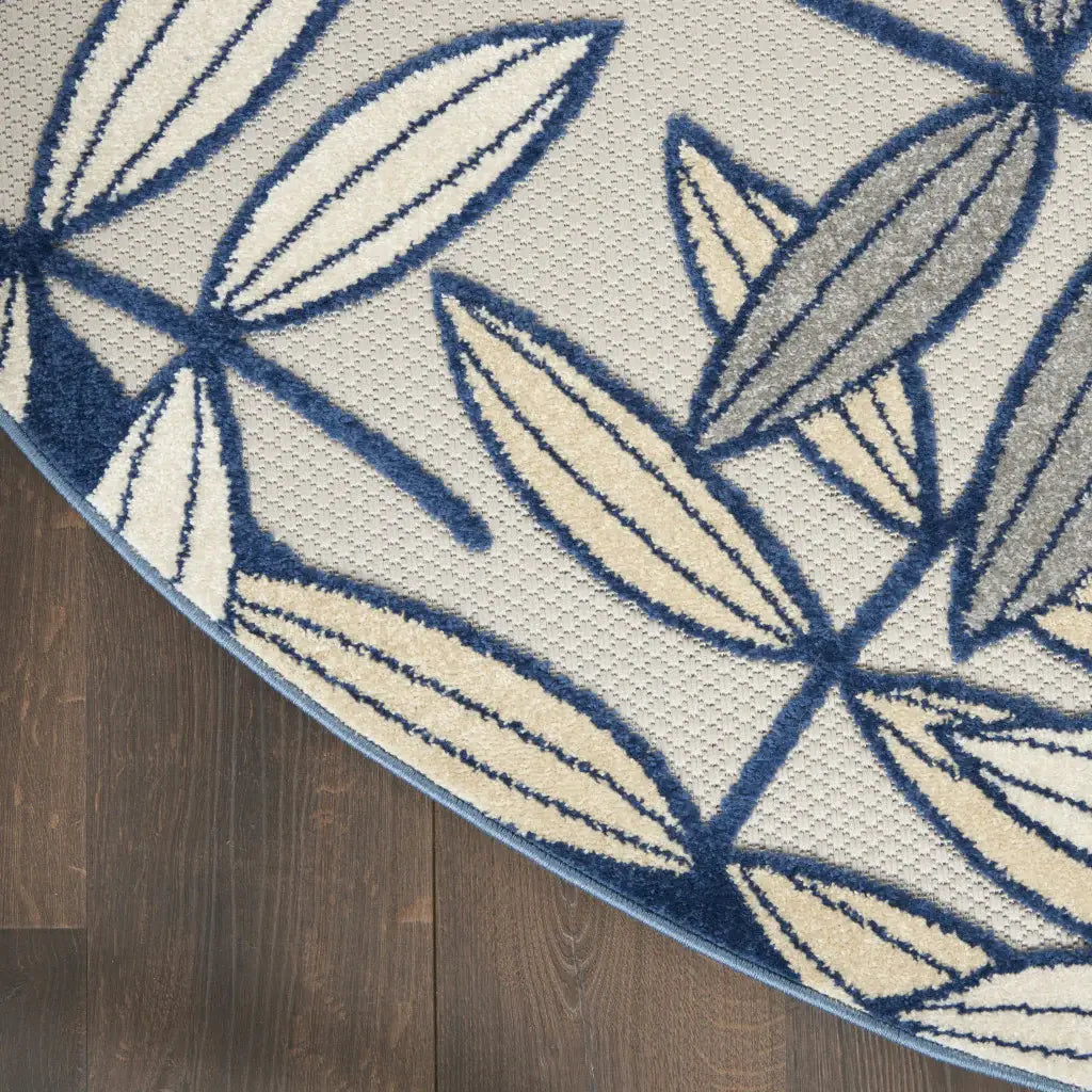 8' X 8' Ivory And Navy Round Floral Non Skid Indoor Outdoor Area Rug - Homeroots - Flyclothing LLC