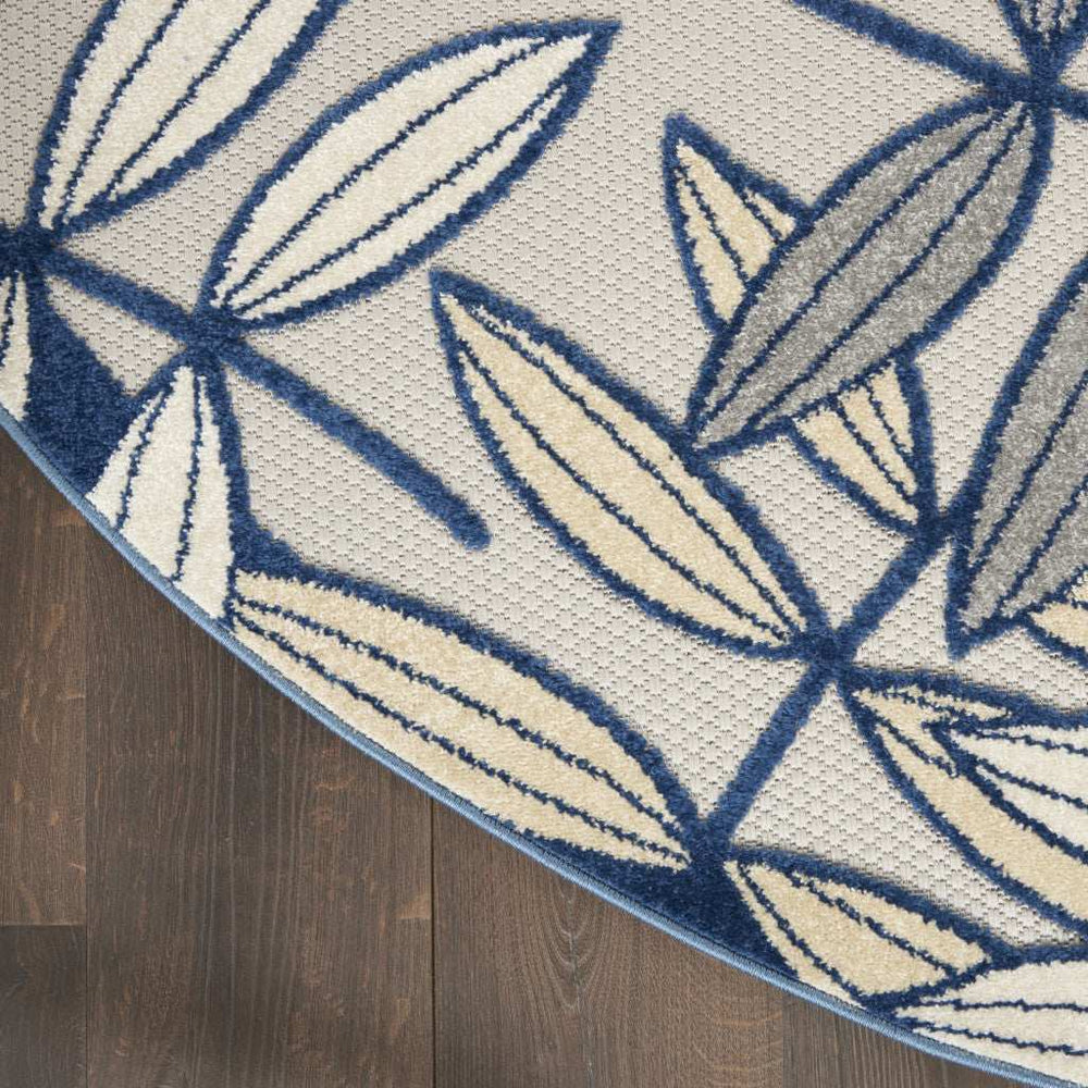 8' X 8' Ivory And Navy Round Floral Non Skid Indoor Outdoor Area Rug - Homeroots - Flyclothing LLC