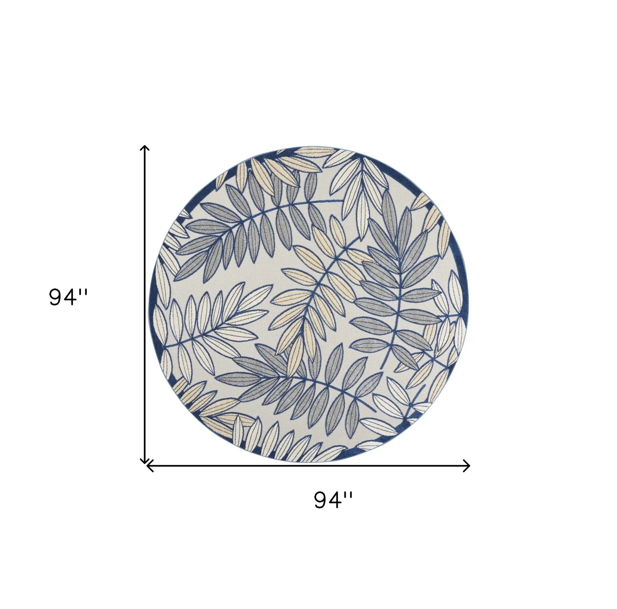 8' X 8' Ivory And Navy Round Floral Non Skid Indoor Outdoor Area Rug - Homeroots - Flyclothing LLC
