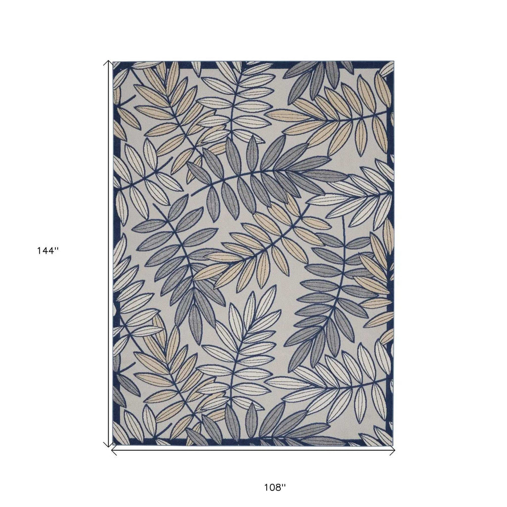 9' X 12' Ivory And Navy Floral Non Skid Indoor Outdoor Area Rug - Homeroots - Flyclothing LLC