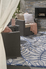 9' X 12' Ivory And Navy Floral Non Skid Indoor Outdoor Area Rug - Homeroots - Flyclothing LLC