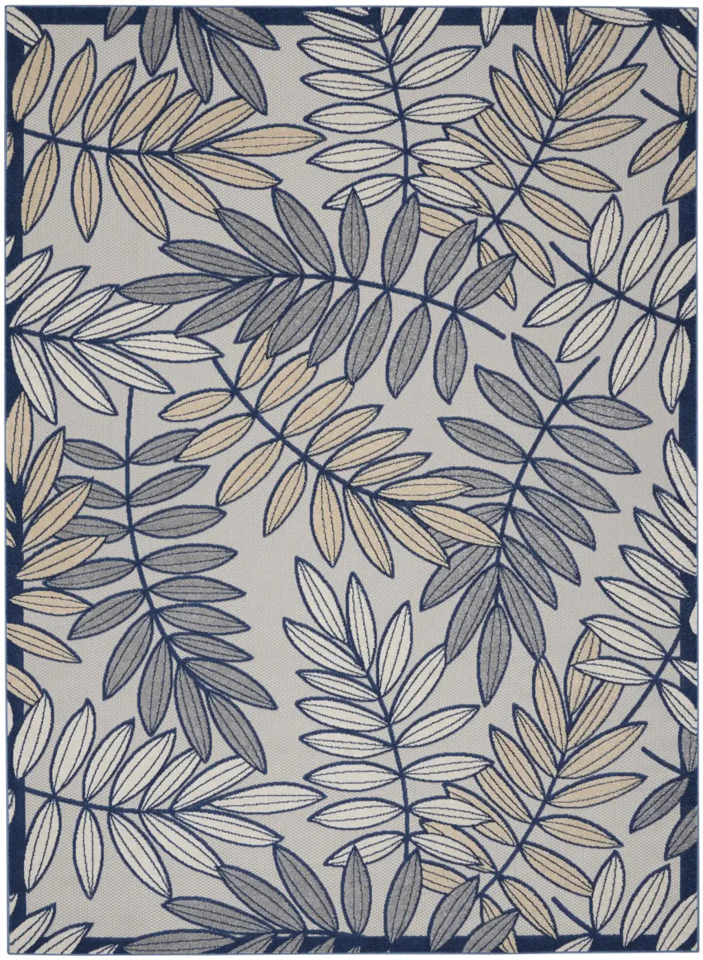 10' X 13' Ivory And Navy Floral Non Skid Indoor Outdoor Area Rug - Homeroots - Flyclothing LLC