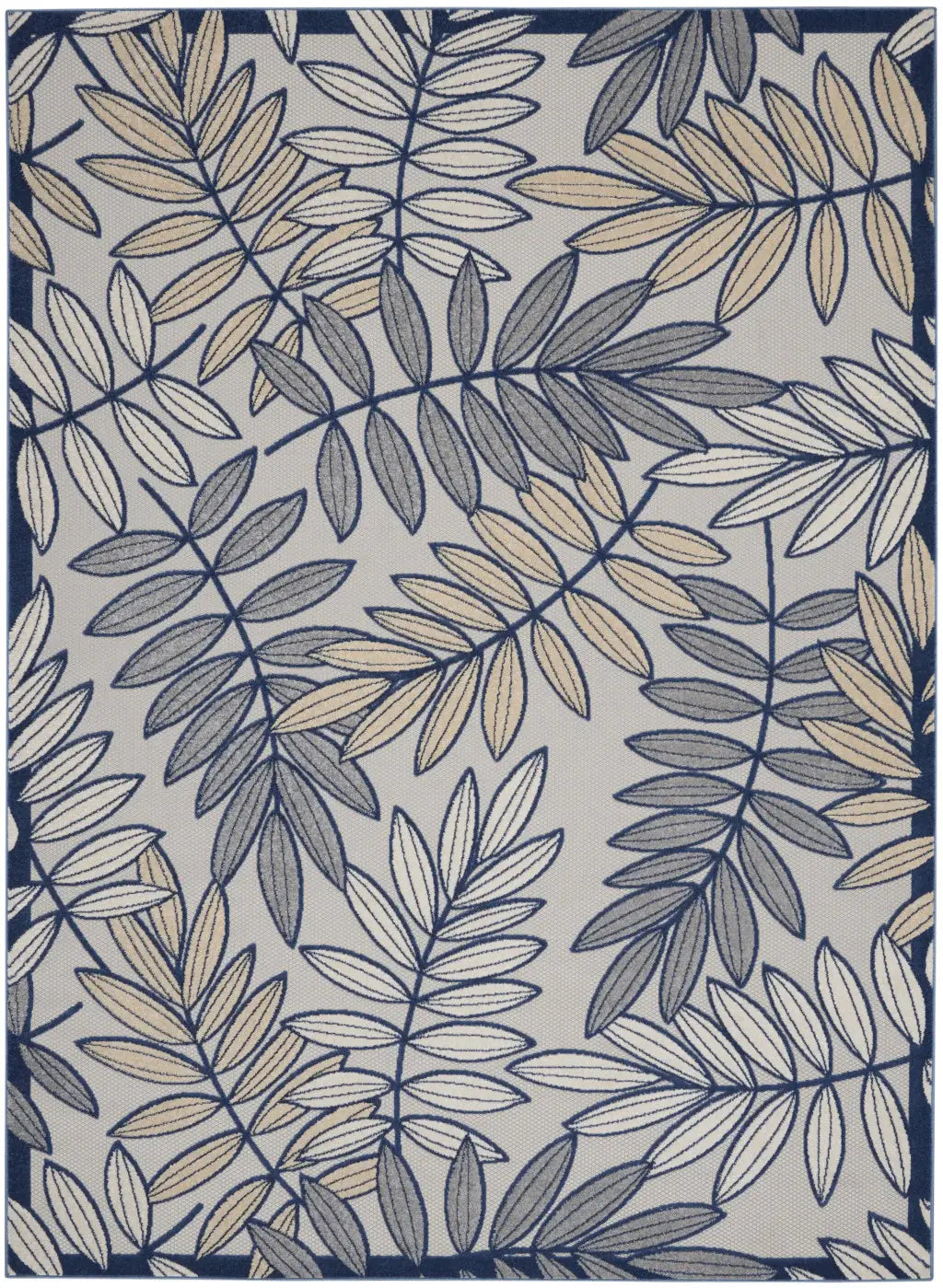 10' X 13' Ivory And Navy Floral Non Skid Indoor Outdoor Area Rug - Homeroots - Flyclothing LLC