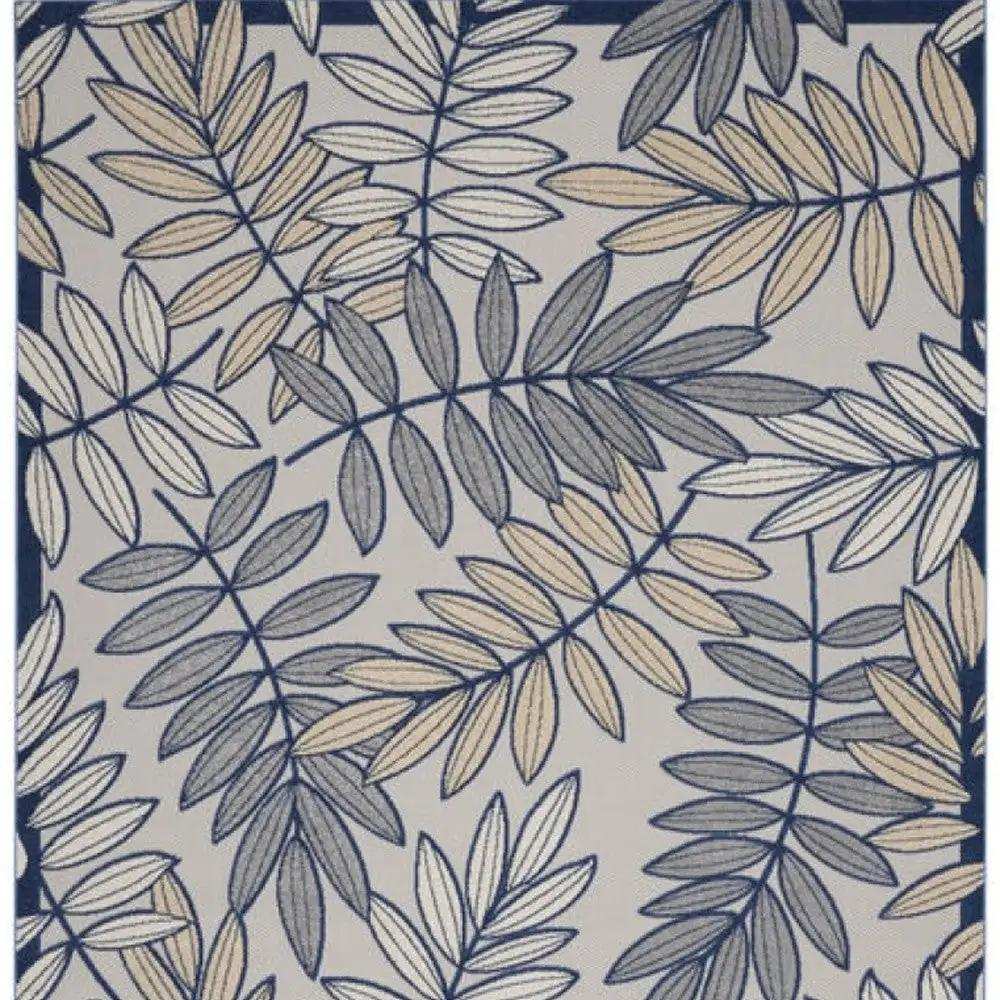10' X 13' Ivory And Navy Floral Non Skid Indoor Outdoor Area Rug - Homeroots - Flyclothing LLC
