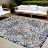 10' X 13' Ivory And Navy Floral Non Skid Indoor Outdoor Area Rug - Homeroots