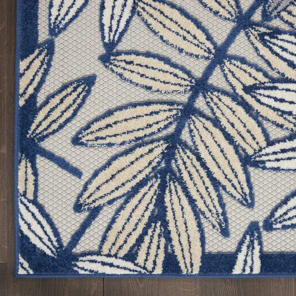 10' X 13' Ivory And Navy Floral Non Skid Indoor Outdoor Area Rug - Homeroots - Flyclothing LLC