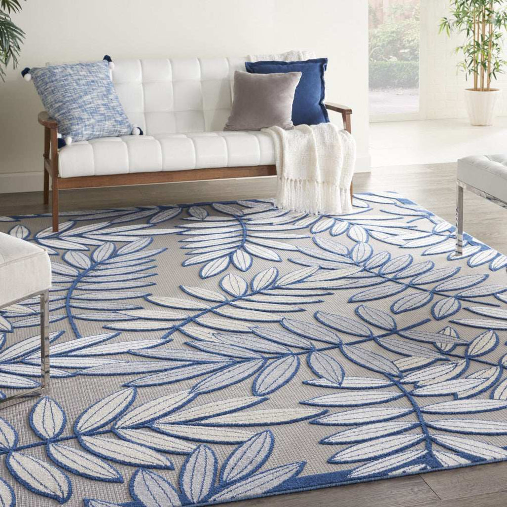 10' X 13' Ivory And Navy Floral Non Skid Indoor Outdoor Area Rug - Homeroots - Flyclothing LLC