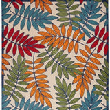 9' X 12' Beige Green And Orange Floral Non Skid Indoor Outdoor Area Rug