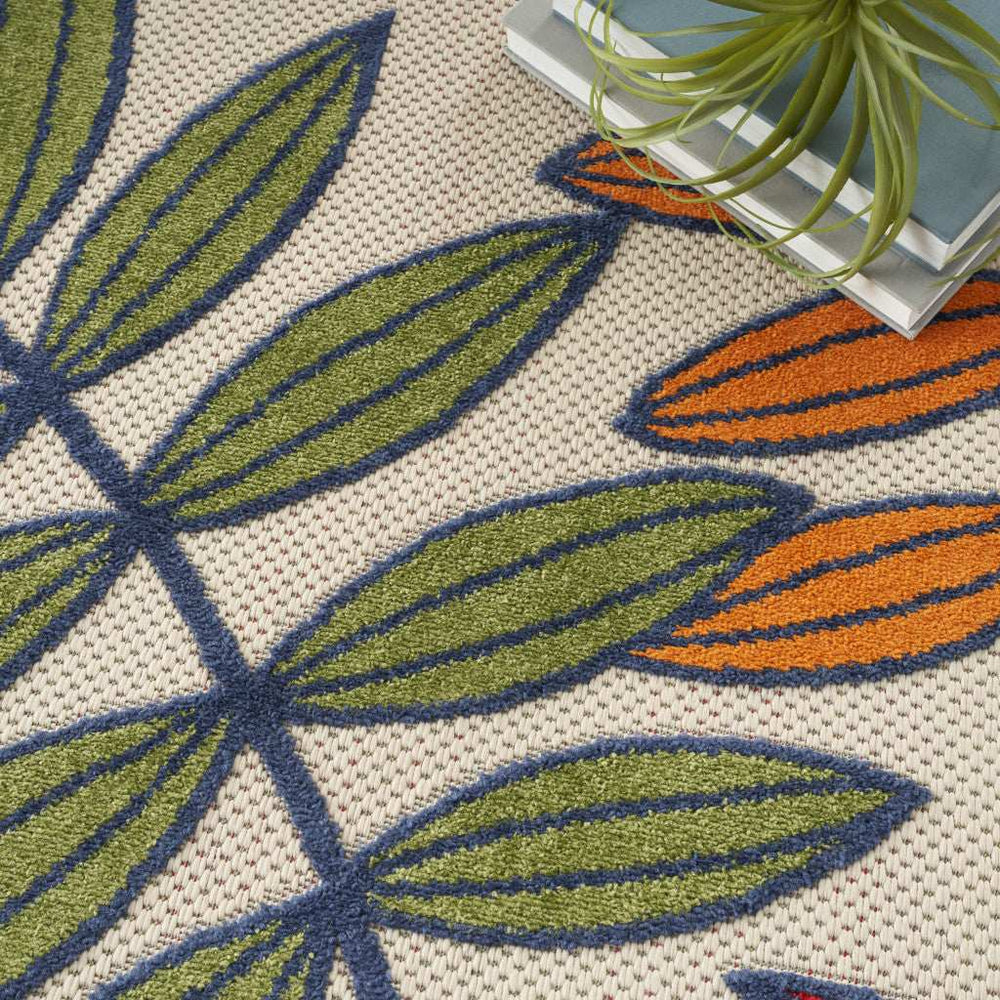 9' X 12' Beige Green And Orange Floral Non Skid Indoor Outdoor Area Rug - Homeroots - Flyclothing LLC