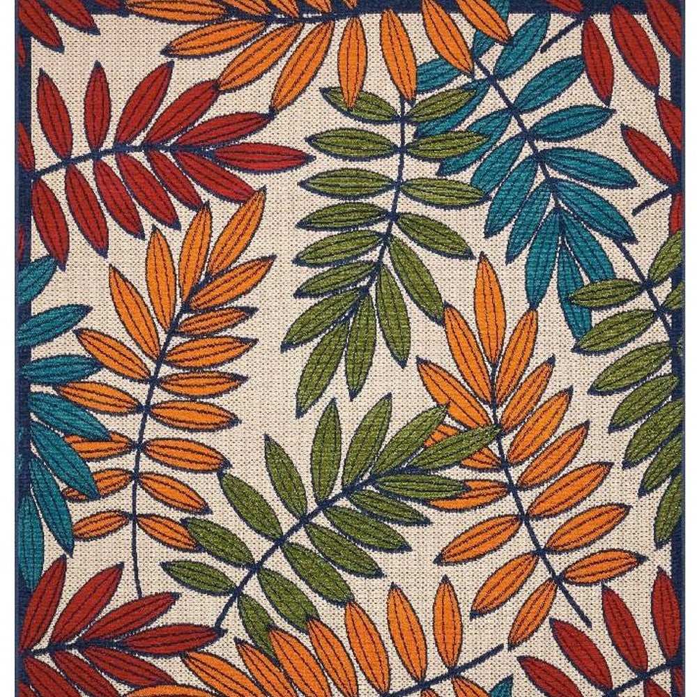 10' X 13' Beige Green And Orange Floral Non Skid Indoor Outdoor Area Rug - Homeroots - Flyclothing LLC