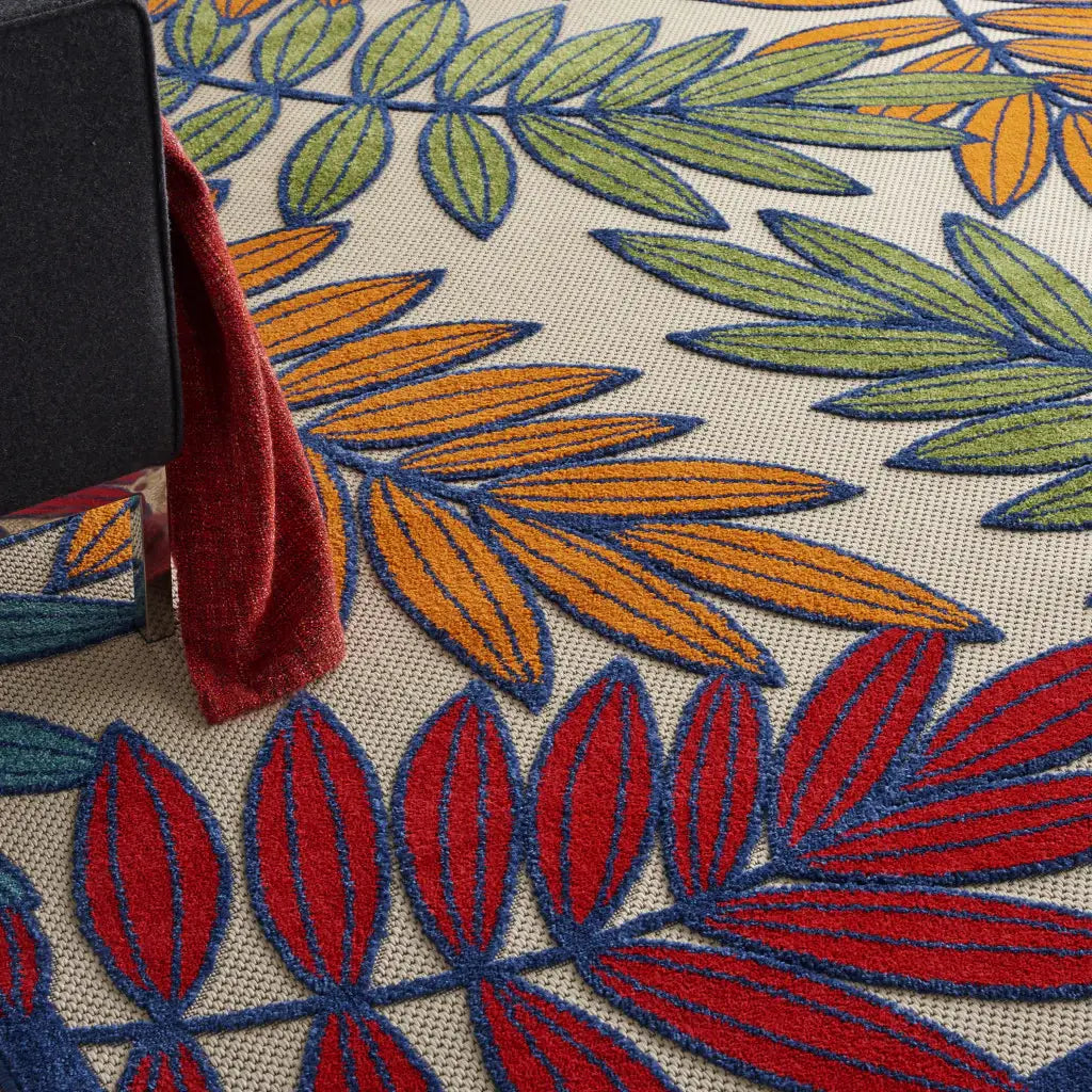 10' X 13' Beige Green And Orange Floral Non Skid Indoor Outdoor Area Rug - Homeroots - Flyclothing LLC