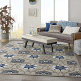 10' X 13' Grey And Blue Floral Non Skid Indoor Outdoor Area Rug - Homeroots - Flyclothing LLC