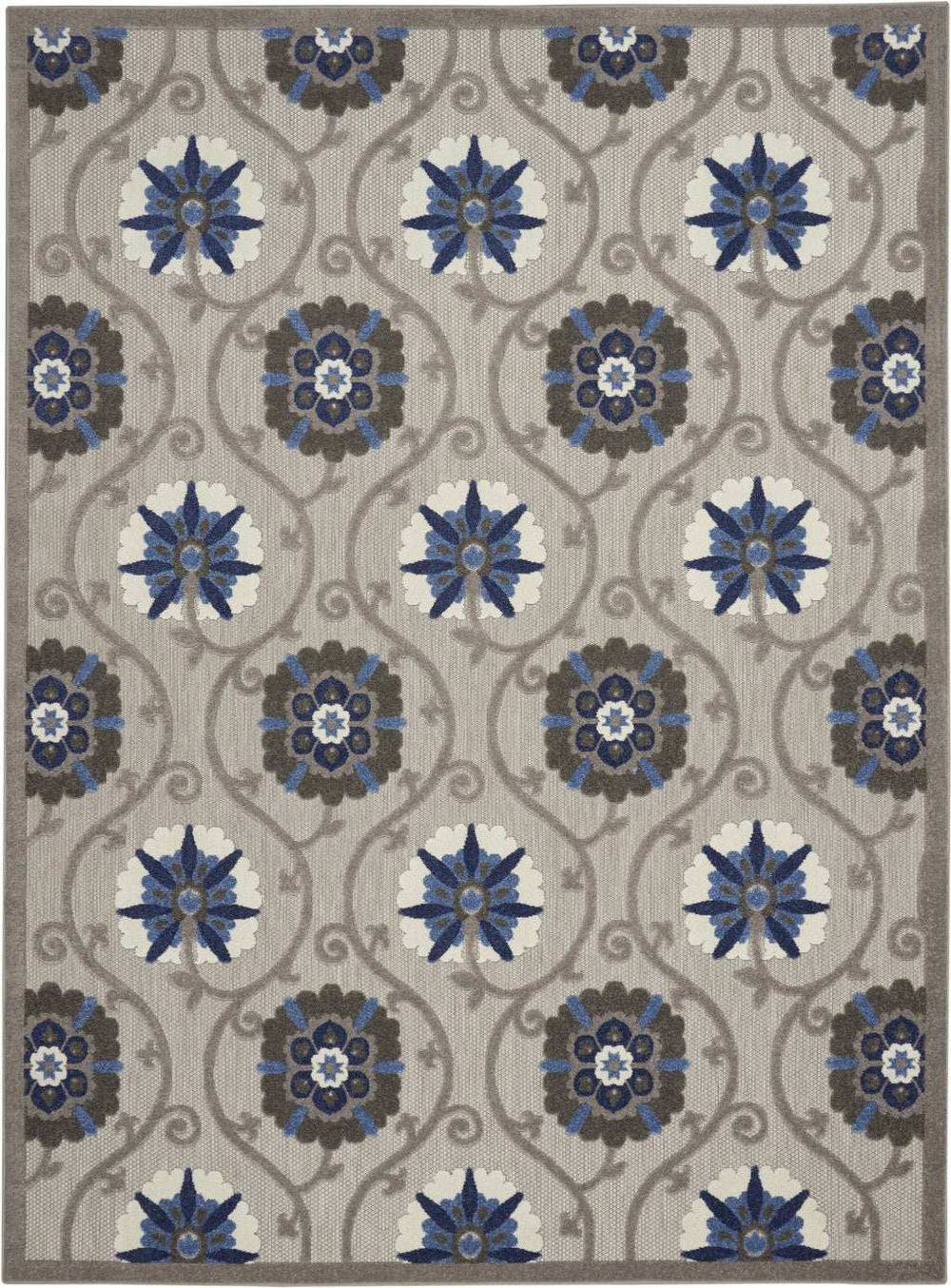 10' X 13' Grey And Blue Floral Non Skid Indoor Outdoor Area Rug - Homeroots - Flyclothing LLC
