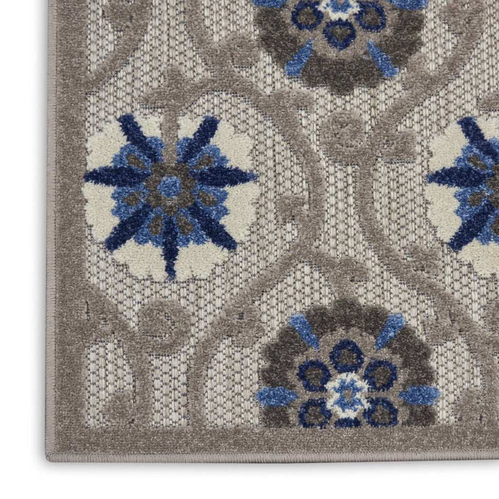 10' X 13' Grey And Blue Floral Non Skid Indoor Outdoor Area Rug - Homeroots - Flyclothing LLC