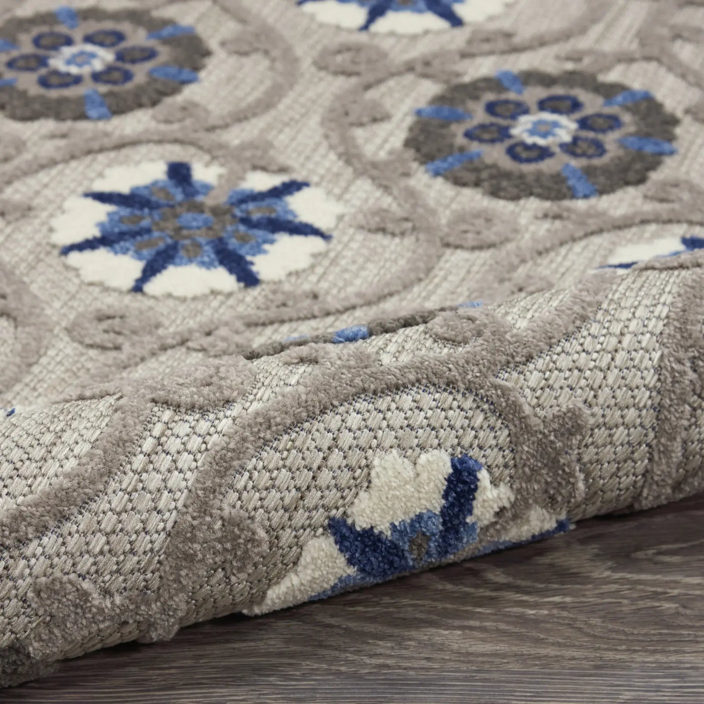 10' X 13' Grey And Blue Floral Non Skid Indoor Outdoor Area Rug - Homeroots - Flyclothing LLC
