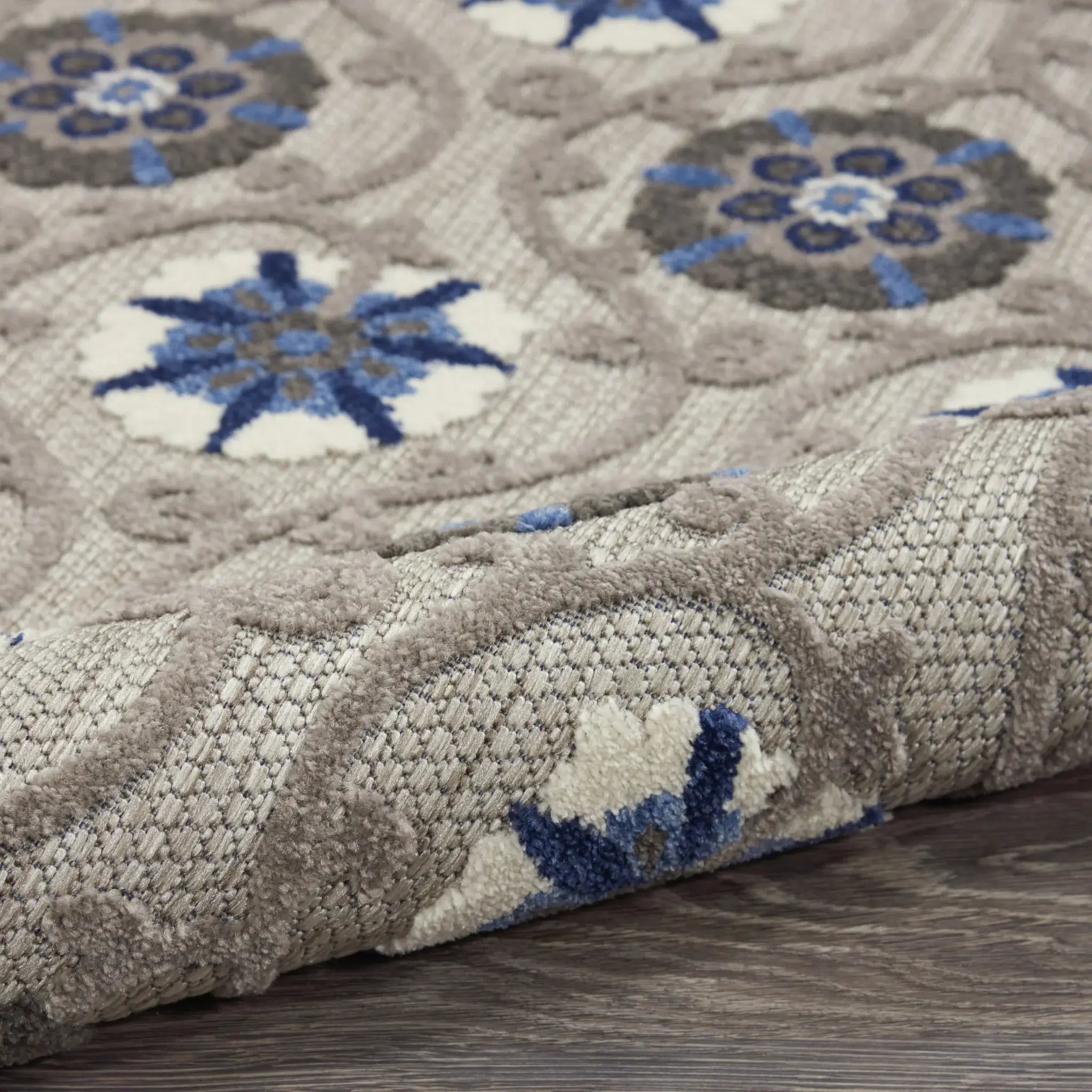 10' X 13' Grey And Blue Floral Non Skid Indoor Outdoor Area Rug - Homeroots - Flyclothing LLC